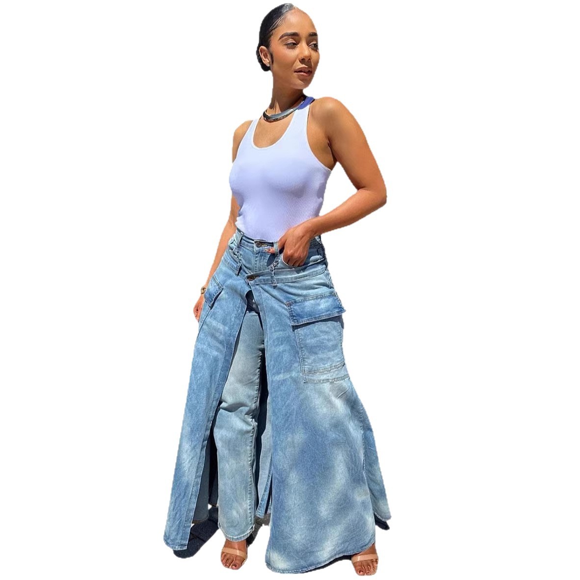 Womens Faux Two-piece Denim Jean Skirt - Image 5