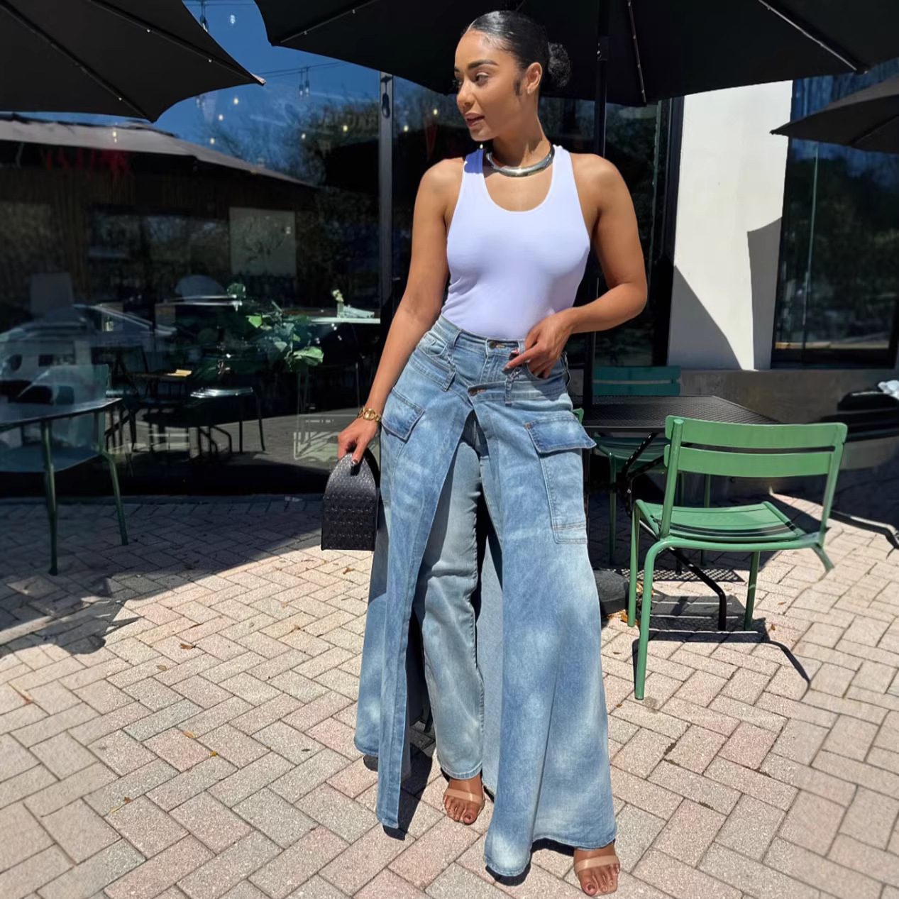 Womens Faux Two-piece Denim Jean Skirt - Image 2