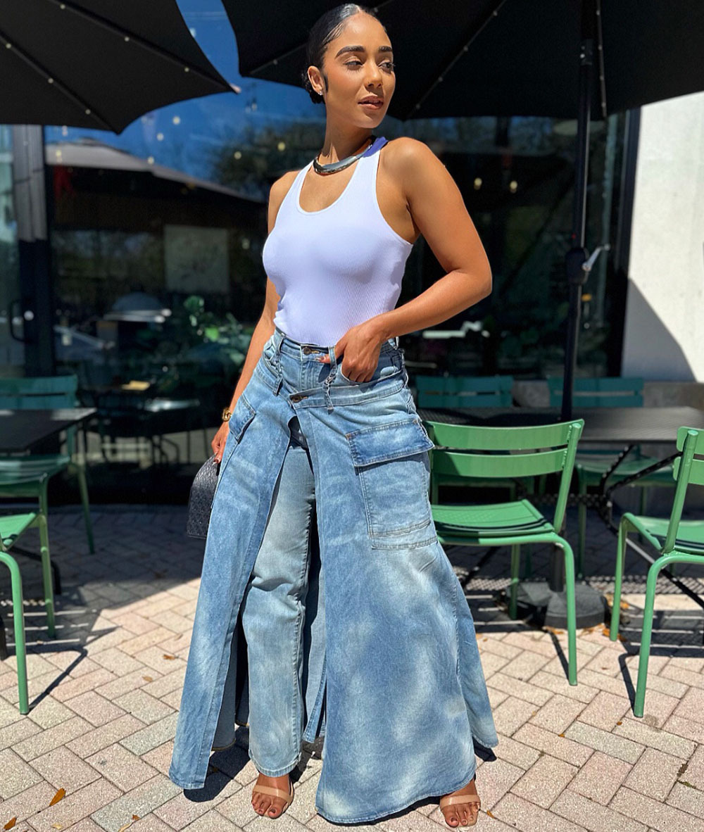Womens Faux Two-piece Denim Jean Skirt - Image 6