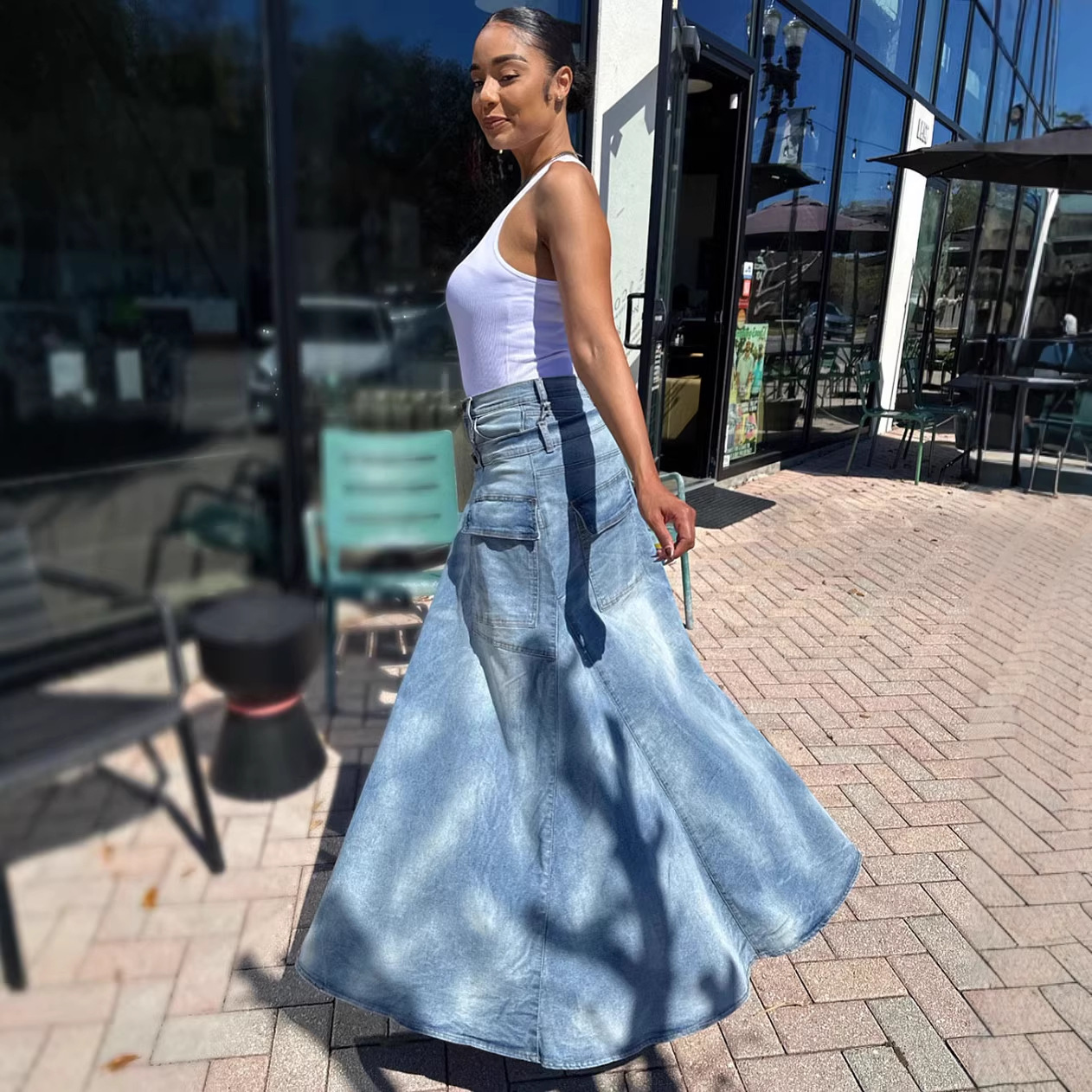 Womens Faux Two-piece Denim Jean Skirt - Image 4